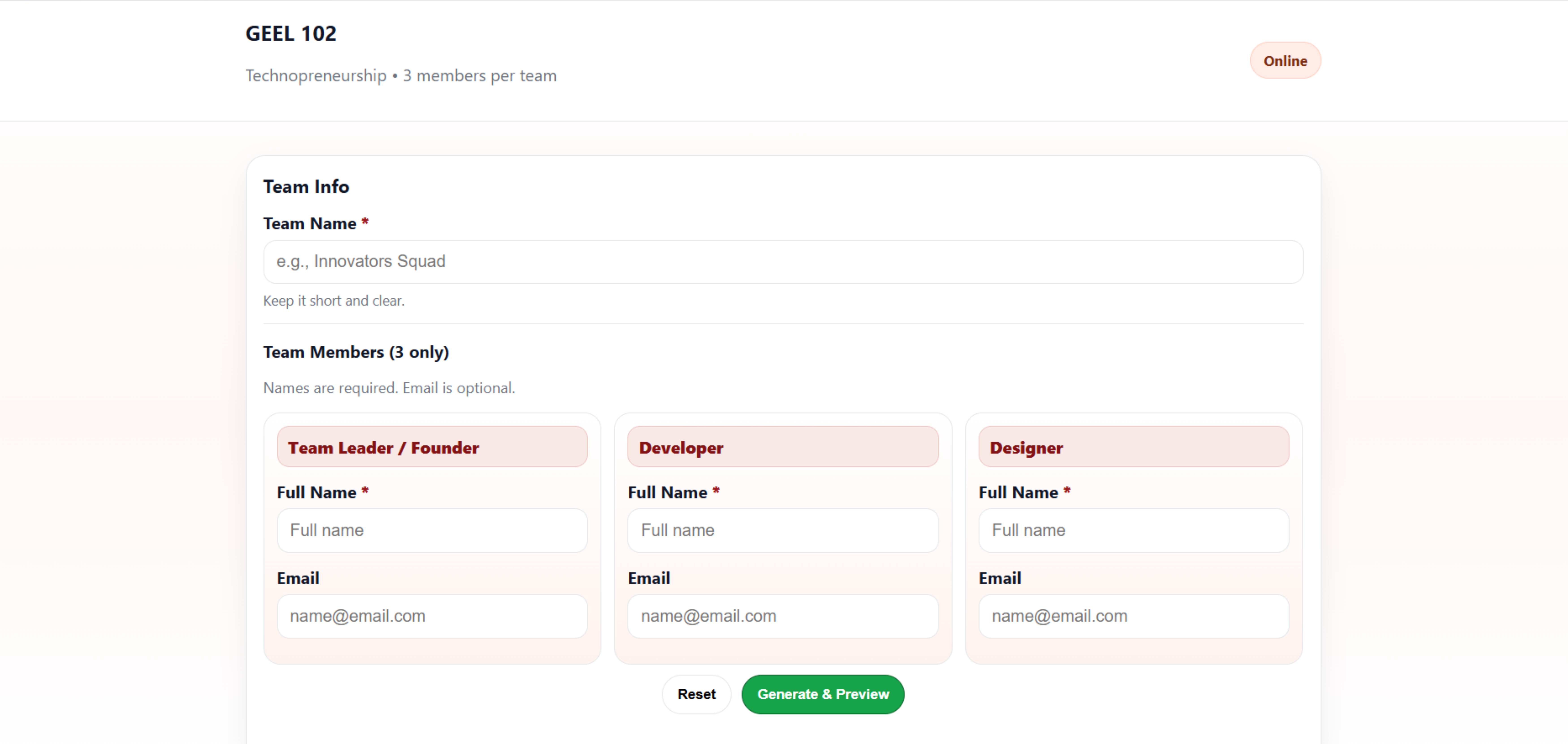 Student Team Management Website